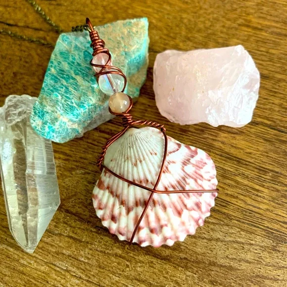 Jewelry New Wire Wrapped Seashell And Gemstones Necklace Poshmark